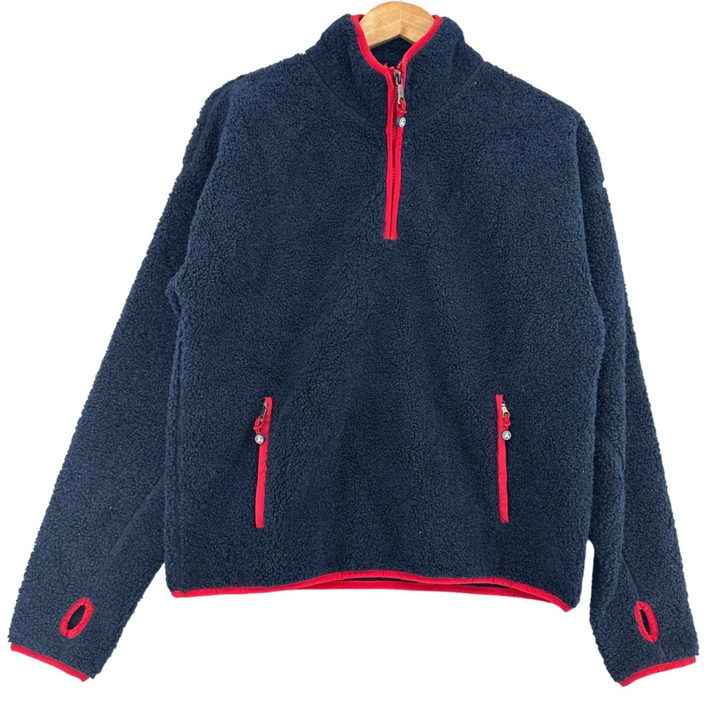 Brooks Brothers Red Fleece Womens Sherpa Quarter Zip Pullover Navy Blue Large